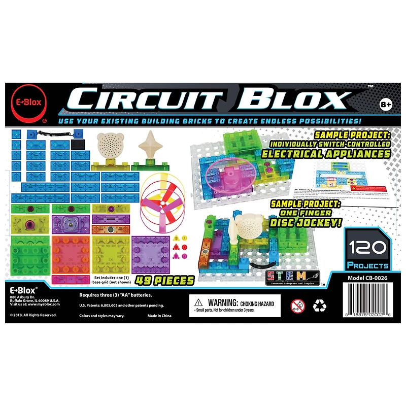 E-Blox® Circuit Blox™ 120 Project Circuit Board Building Block Set, 49 Pieces