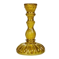 Hello Honey® 6" Tall Embossed Chartreuse Reclaimed Glass Taper Holder