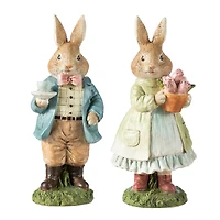 Glitzhome® 9.75" Easter Resin Bunny Couple with Coffee and Tulips Table Decor