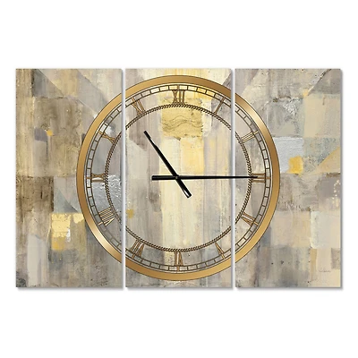 Designart Gold Square Watercolor Modern 3 Panel Wall Clock