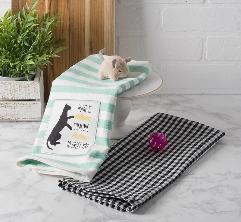 DII® Cat Greeting Embroidered Dishtowels, 2ct.