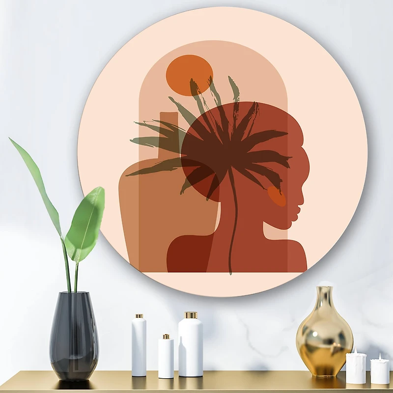 Designart - Abstract Tropical Palm Leaf & Pretty Girl Portrait