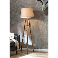 Hello Honey® 5ft. Mid-Century Modern Wood Floor Lamp with Burlap Drum Shade