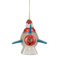 4.5" Santa In A Silver Rocket Ship Glass Christmas Ornament