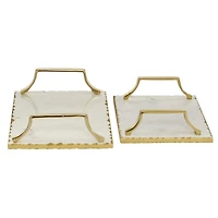 Set of 2" Gold Ceramic Glam Tray, 16", 13"