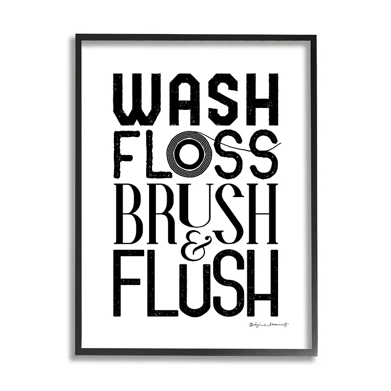 Stupell Industries Bathroom Terms Wash Floss Brush Flush Minimal Text Framed Wall Art