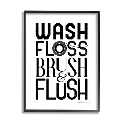 Stupell Industries Bathroom Terms Wash Floss Brush Flush Minimal Text Framed Wall Art