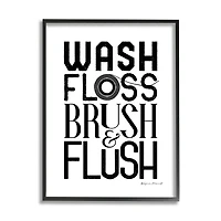 Stupell Industries Bathroom Terms Wash Floss Brush Flush Minimal Text Framed Wall Art