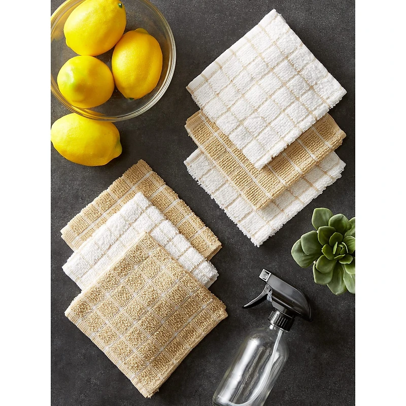 DII® Pebble & White Windowpane Terry Dishcloths, 6ct.