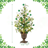 Glitzhome® 36" Lighted St. Patrick's Shamrock Urn Porch Tree with Timer