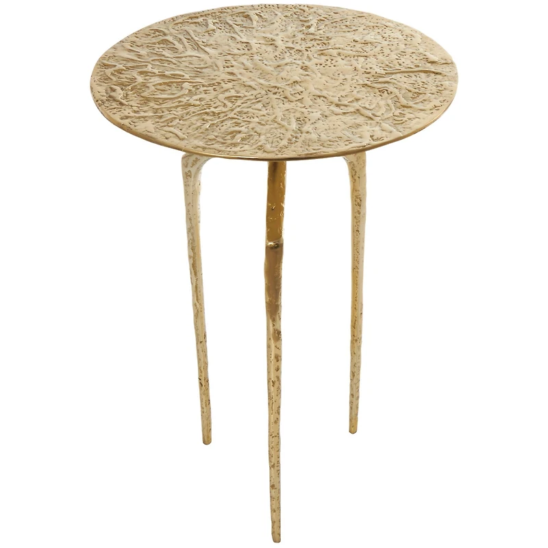 Gold Aluminum Geometric Slim Textured Accent Table