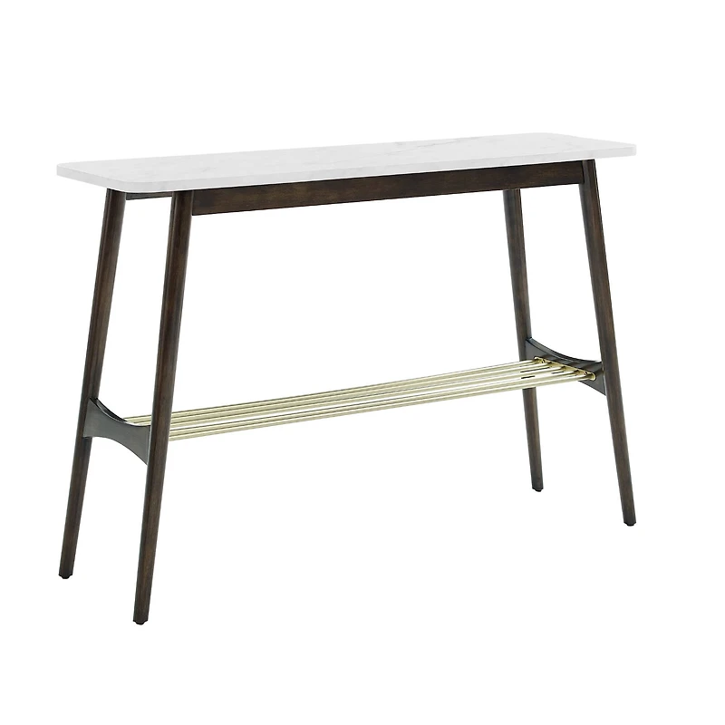Walker Edison Faux White Marble/Dark Brown Oak Tapered Leg Entry Table
