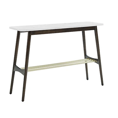 Walker Edison Faux White Marble/Dark Brown Oak Tapered Leg Entry Table