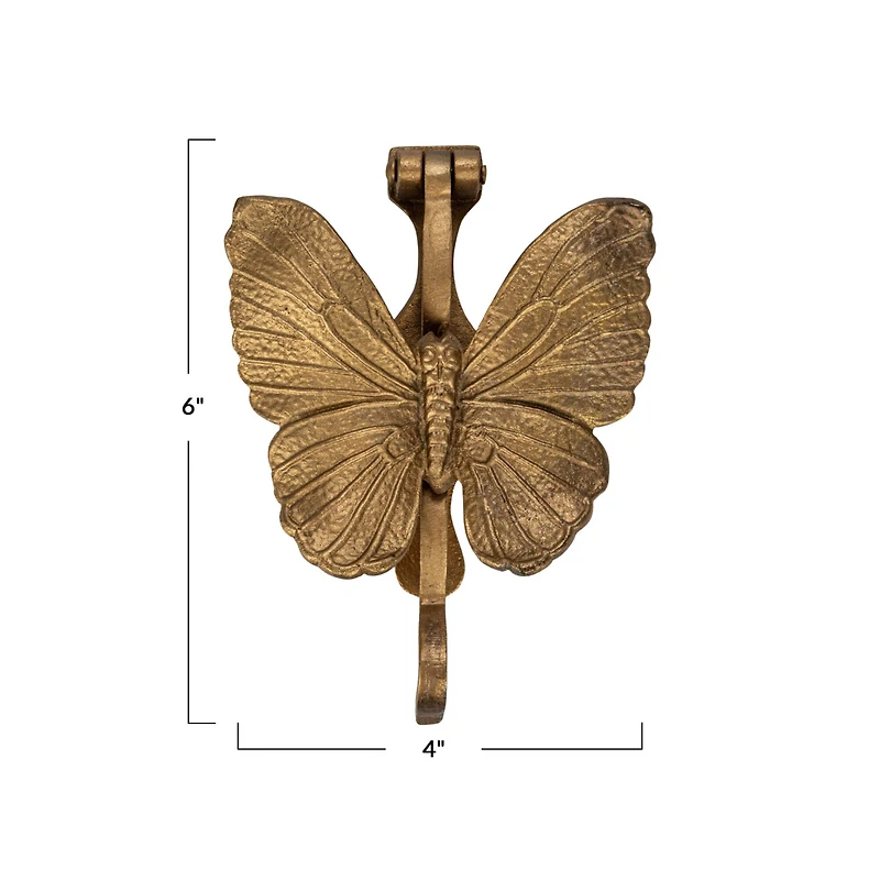 Hello Honey® 6" Antique Gold Cast Metal Butterfly Door Knocker