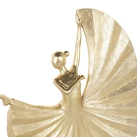 Gold Polystone Dancer Ballet Sculpture with Elevated Black Base