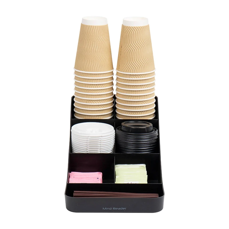 Mind Reader Anchor Collection 7-Compartment Black Coffee Cup and Condiment Dispenser, 2ct.