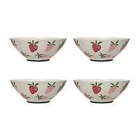 Hello Honey® 10.5" Hand-Painted Wax Relief Strawberries Stoneware Bowls, 4ct.