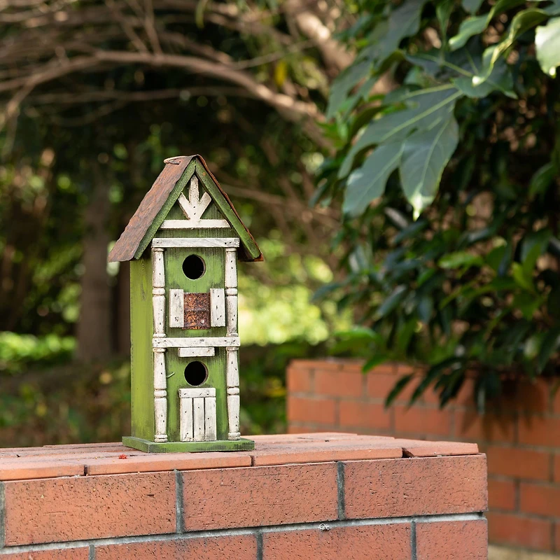 Glitzhome® Tall 2-Tiered Distressed Wood Hand Painted Bird House