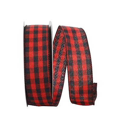 JAM Paper 1.5" x 20yd. Wired Cabin Buffalo Check Ribbon