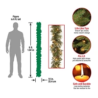 6' x 10" Pre-lit Glittery Bristle® Pine Artificial Christmas Garland with Cones & 50 Battery Operated Soft White LED Lights