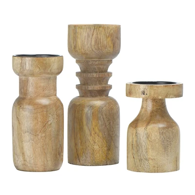 Hello Honey® Turned Wood Pillar Candle Holders Set