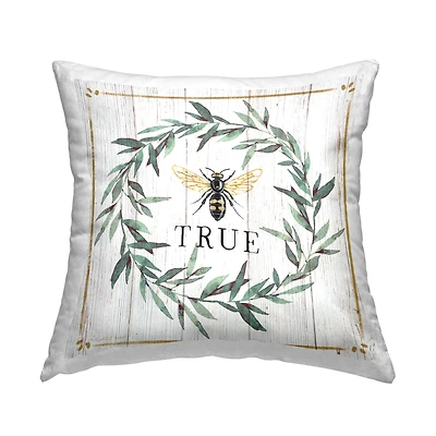Stupell Industries Bee True Sentiment Country Floral Insect Pun Throw Pillow 18" x 18"
