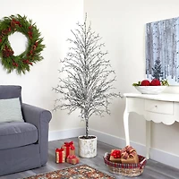 6ft. Unlit Snowed Twig Artificial Christmas Tree in Decorative Planter