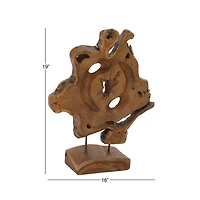 19" Brown Teak Wood Contemporary Sculpture