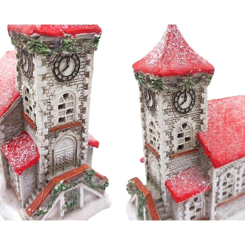 Wizardi 11.81" Christmas Snowy Village Church Ceramic Ornament