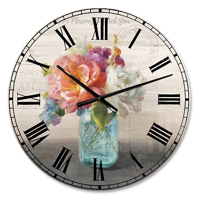 Designart 'French Cottage Bouquet I Mothers Farmhouse Wall Clock