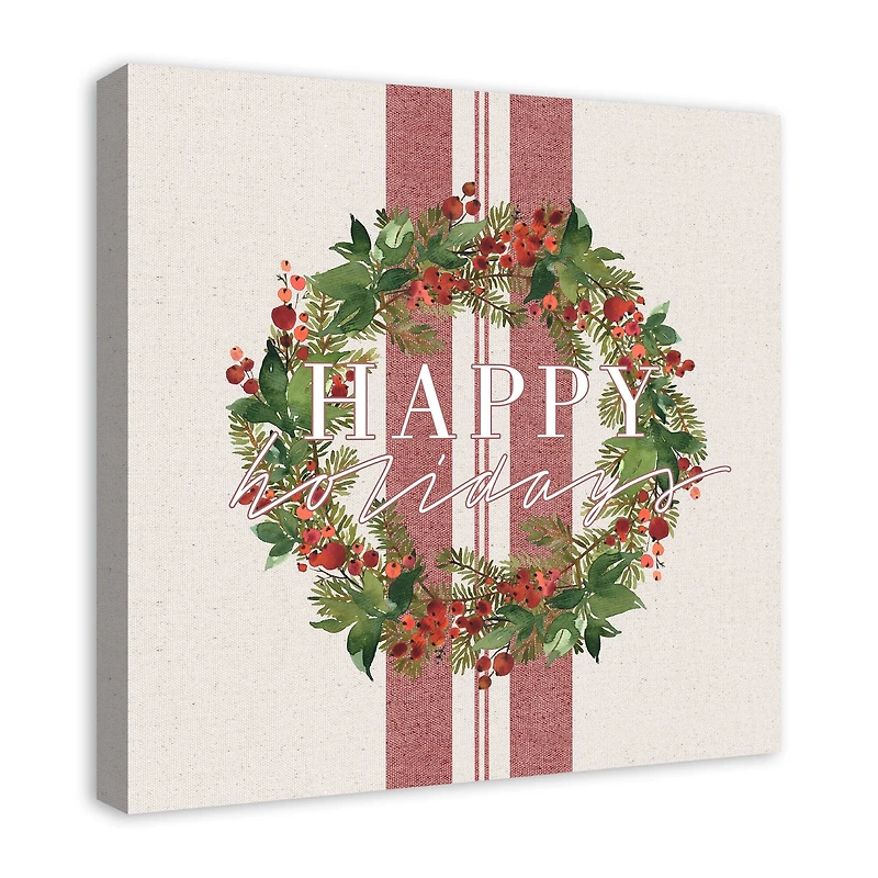 Happy Holidays Wreath Canvas Wall Art