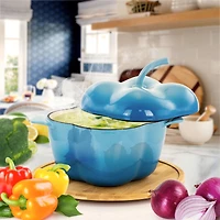 MegaChef 3qt. Blue Pepper Shaped Enameled Cast Iron Casserole