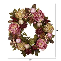 24" Peony & Hydrangea Wreath