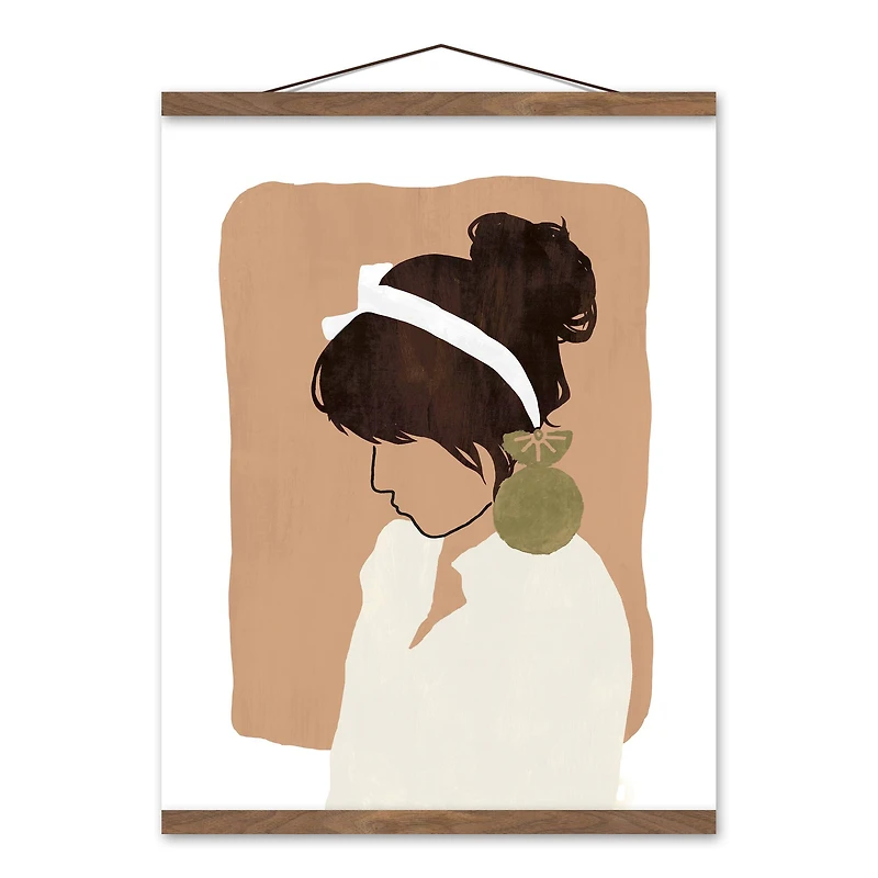 Girl With Earrings 16" x 20" Teak Hanging Canvas