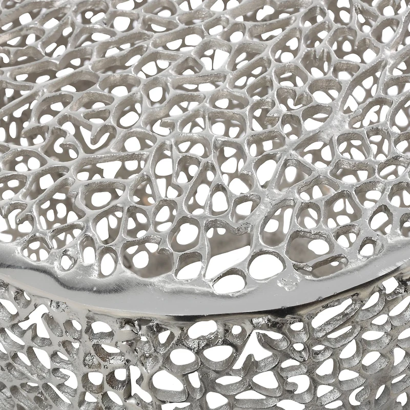 19" Silver Aluminum Abstract Coral Accent Table