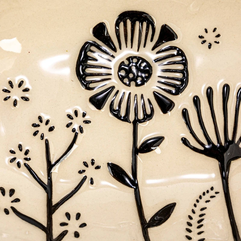 Hello Honey® 5.5" Cream & Black Floral Stoneware Dish, 4ct.