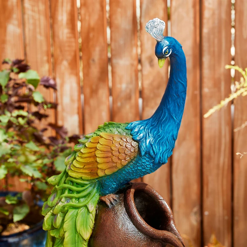 Glitzhome® 40" LED 4-Tier Peacock & Jars Outdoor Floor Fountain