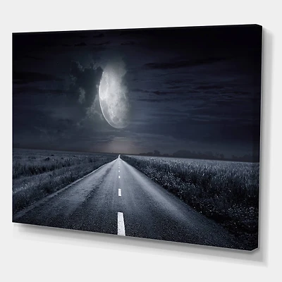 Designart - Asphalt Road Under Cloudy Full Moon III