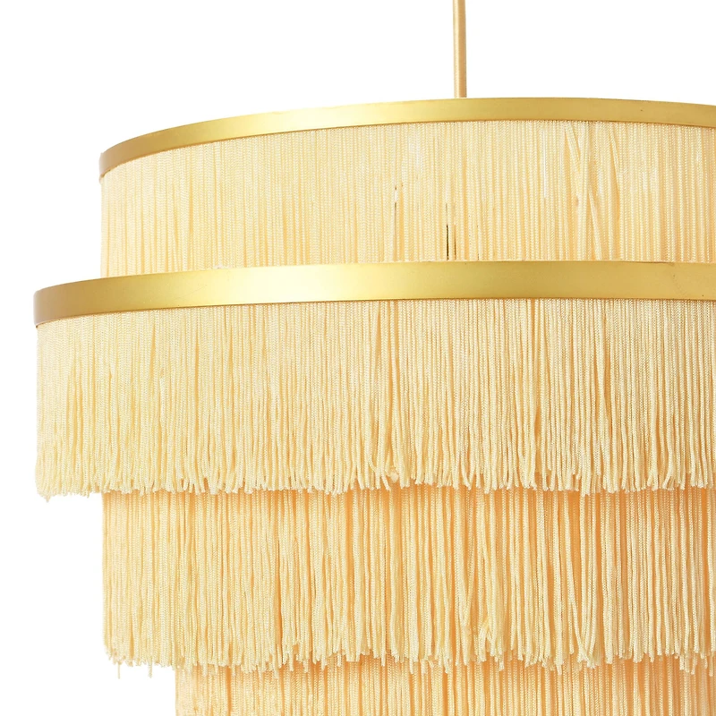 Hello Honey® Gold Metal with 5-Tiered Cream Fringe Pendant Lamp