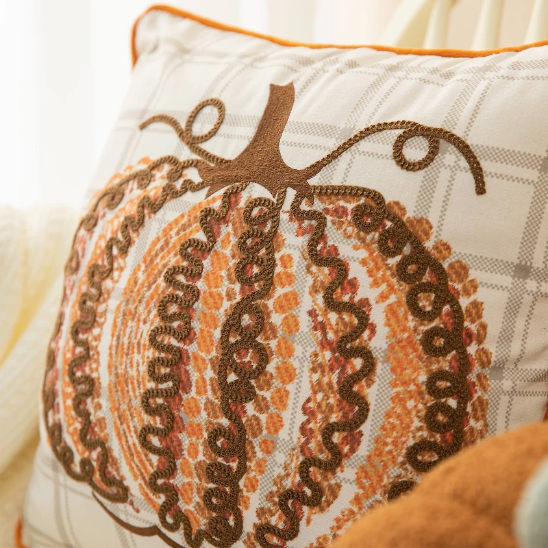 Glitzhome® 18" Fall Embroidered Pumpkin Pillow Cover