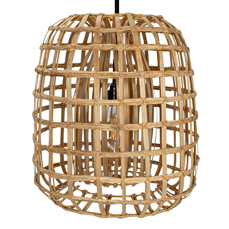 Hello Honey® 18" Natural Round Woven Rattan & Bamboo Pendant Lamp