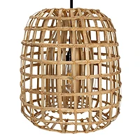 Hello Honey® 18" Natural Round Woven Rattan & Bamboo Pendant Lamp