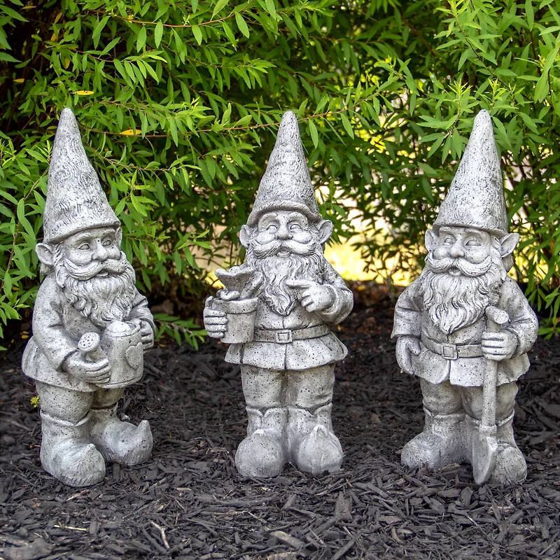 15.75" Gray Gardening Garden Gnomes Outdoor Statues Set