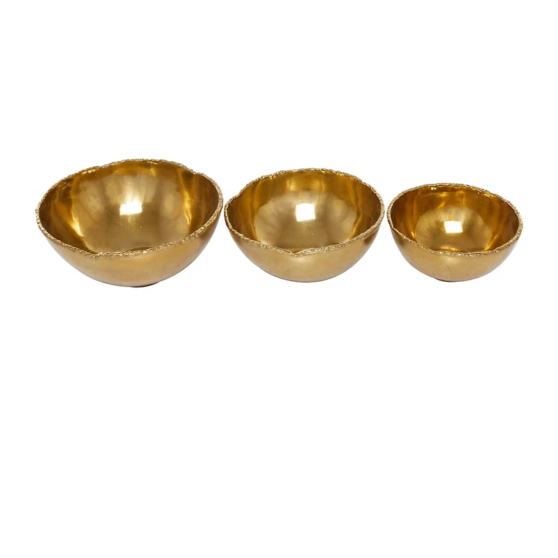 Set of 3" Gold Aluminum Modern Decorative Bowl, 6" x 14" x 14"