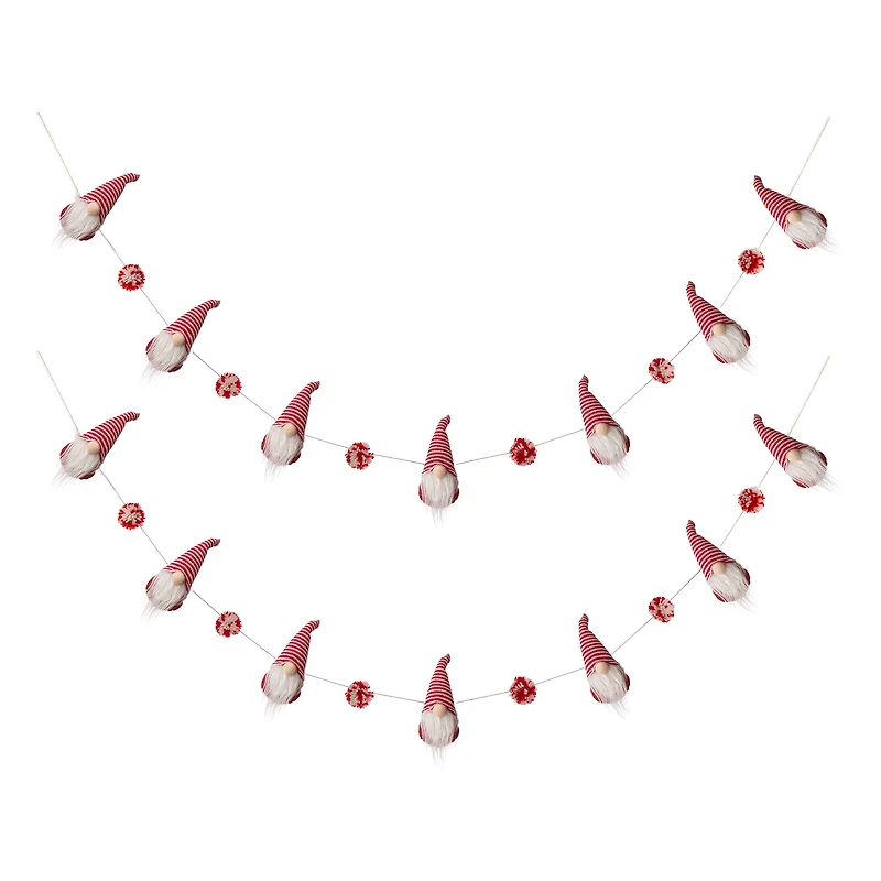 Glitzhome® 6ft. Red & White Fabric Christmas Gnome Garland, 2ct.
