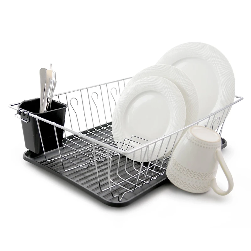 MegaChef 16" Chrome-Plated Black Plastic Countertop Drying Dish Rack