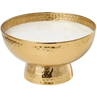 White Wax English Garden Scented Candle with Elevated Wide Hammered Gold Container