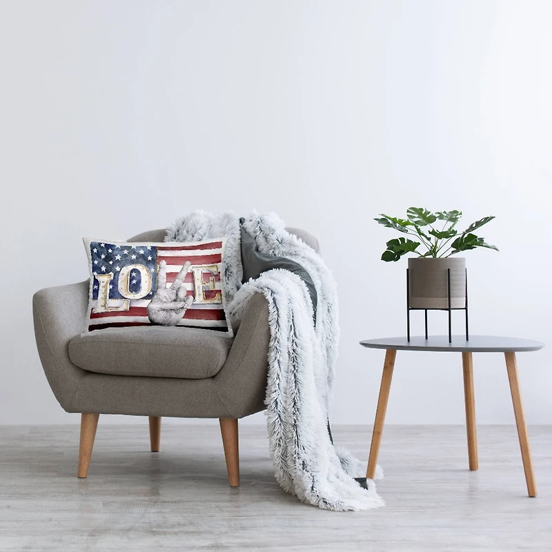 Stupell Industries Americana Love Flag, Americana Love Flag Decorative Printed Throw Pillow