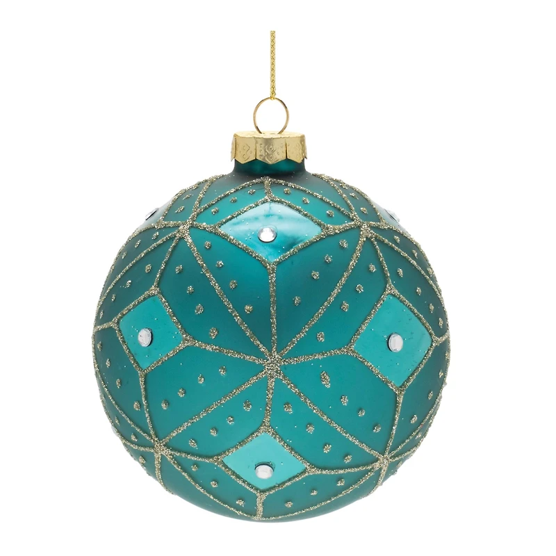 Geometric Glittered Glass Ball Ornament Set
