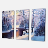 Designart - Christmas Forest With River and Trees I - Traditional Canvas Wall Art Print